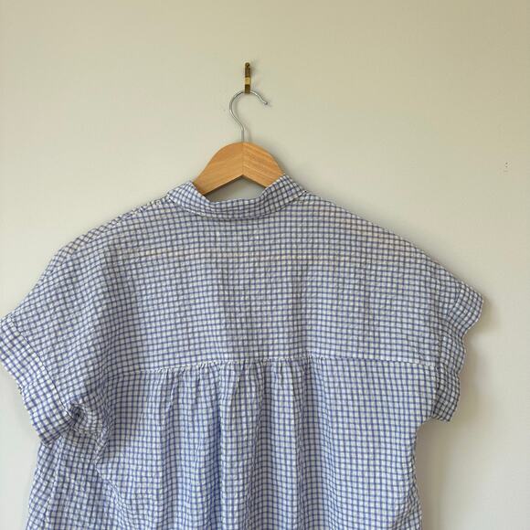 Madewell Hilltop Gingham Print Button Front Short Sleeve Shirt Blue XS - Picture 5 of 8